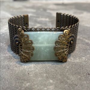 Jan Micheals San Francisco Vintage Style Green Onyx and Bronze Bracelet retired